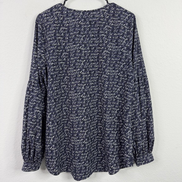 Cabi Shirt Womens L Blue White Love Script Long Sleeve Romantic‎ Career Relaxed - Picture 2 of 8